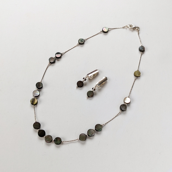 Iridescent Bead And Silver Necklace And Earrings Set - Picture 2 of 6